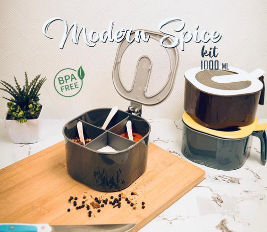 4 In 1 Modern spice kit, partition kitchen seasoning box, 4 Portions spice box with free spoon Modern Spice Kit - Spice Jar (Random Color)