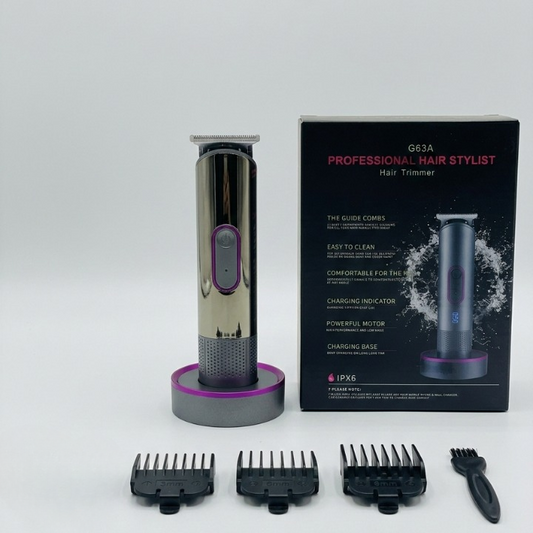 G63A Professional Hair Stylist Trimmer – Rechargeable Cordless Hair & Beard Trimmer with Charging Base and Guide Combs