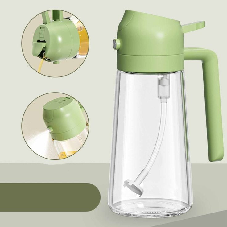 2-in-1 Oil Spray Bottle | Adjustable Mist & Dispenser | 470ml Leak-Proof Glass Container | For Cooking, BBQ, Baking & Air Fryer 470ml