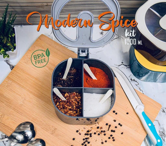 4 In 1 Modern spice kit, partition kitchen seasoning box, 4 Portions spice box with free spoon Modern Spice Kit - Spice Jar (Random Color)