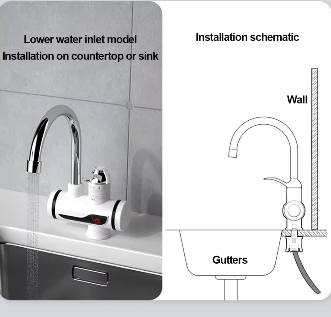 Electric Water Heating Faucet Tap for Kitchens and Bathrooms Digital Temp° Display | Hot Water(without shower )