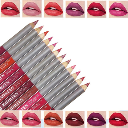 Kathleen High Pigmented Lip Pencil – Smooth Creamy Texture | Multicolor Shades | Pack of 12