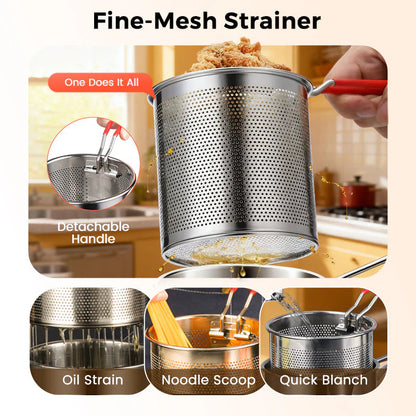 Stainless Steel 1200Ml Deep Fryer Pot with Strainer – Heavy-Duty Frying Pan