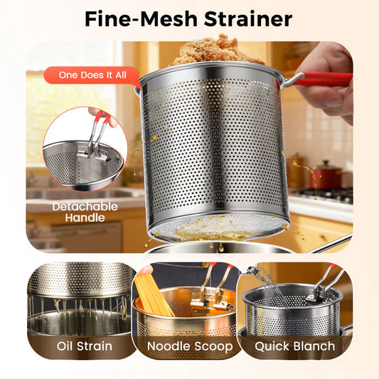 Stainless Steel 1200Ml Deep Fryer Pot with Strainer – Heavy-Duty Frying Pan