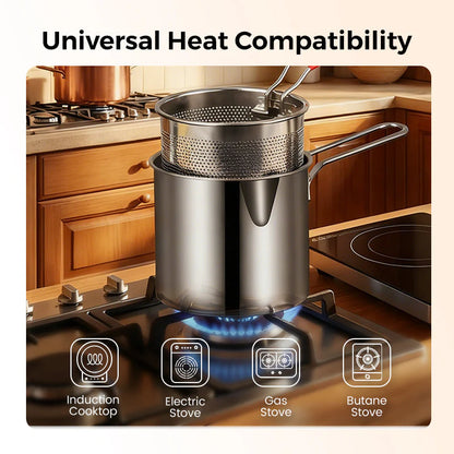 Stainless Steel 1200Ml Deep Fryer Pot with Strainer – Heavy-Duty Frying Pan