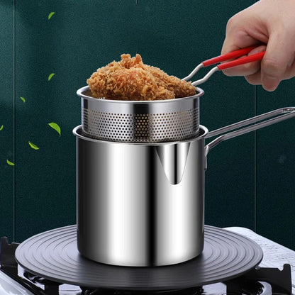 Stainless Steel 1200Ml Deep Fryer Pot with Strainer – Heavy-Duty Frying Pan